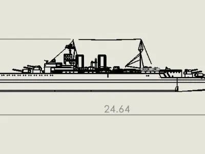 Battleship and helicopter and Life boat launcher and raft 3D model