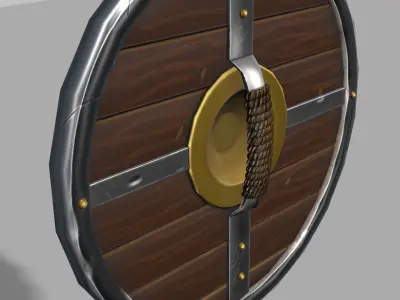 Stylized Brass Steel and Wood Round Shield Low-poly 3D model