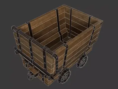 Wooden Mine Cart Low-poly 3D model