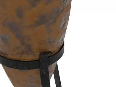 Antiqued Greek Terracotta Amphora on Metal Stand 3D model