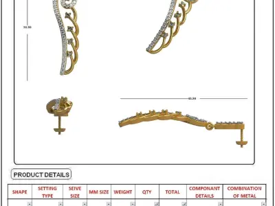 Solitaire Earrings 3DM STL OBJ FBX Render Details 3D print model