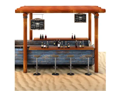 Rusty boat Vessel ship bar restaurant beach 3D model