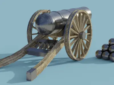 Cannon with balls Low-poly 3D model