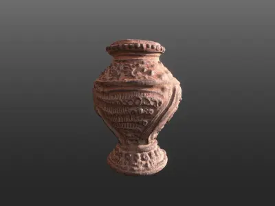 Mandala Terracotta Pot with sculpted flowers details 3D print model