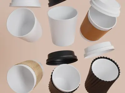 6 Kinds of Paper Cups 3D Low Poly Game Ready Low-poly 3D model