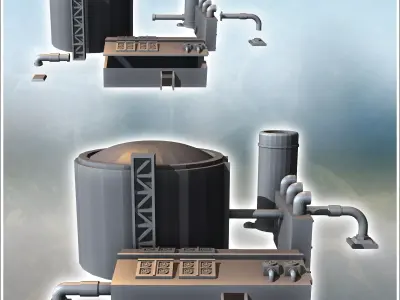 Industrial building set with storage silo and pipes 2 - Modern W 3D print model