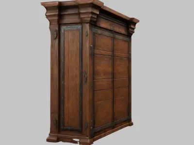 Wooden closet Medieval Furniture interior decor Low-poly 3D model