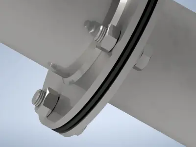 Flange with gasket and pipe - DN 100 3D model
