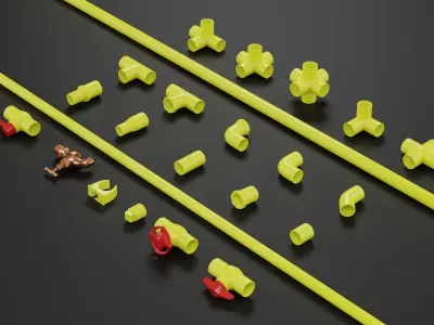 Set of PVC pipe accessories kitbash 3D model