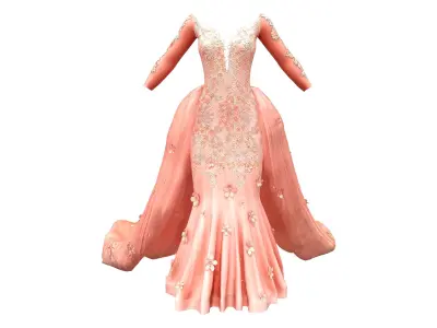 Prom Dress With Tail Low-poly 3D model