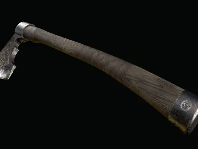 Viking axe and shield with Midgard serpent Low-poly 3D model