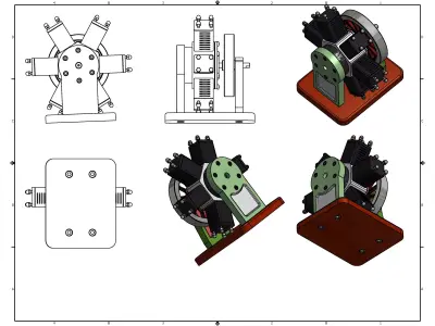 6 cylinder radial engine Low-poly 3D model