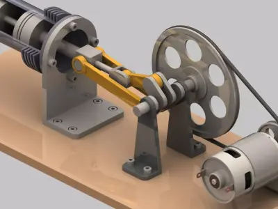 Stirling Engine Beta Type Model 3D model