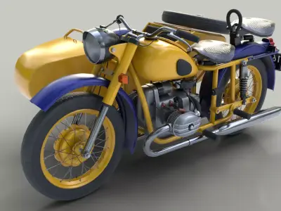 Heavy patrol motorcycle M-67-36 Ural Low-poly 3D model