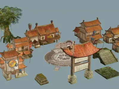 Ancient Japanese Village Collection Low-poly 3D Model Low-poly 3D model