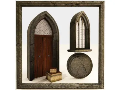 Six Piece Medieval Village Builders Kit Low-poly 3D model