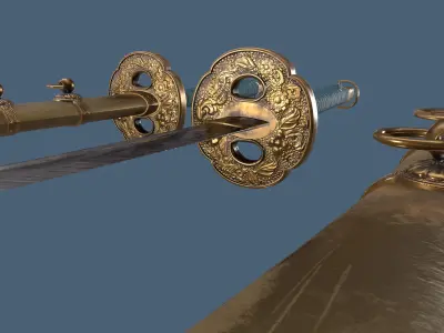 Japnese Katana Sword 3D Gaming Model Low-poly 3D model