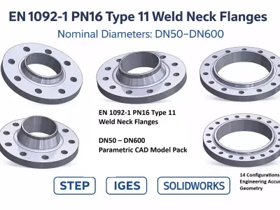 EN1092-1 PN16 Type 11 Weld Neck Flange DN50-DN600 3D model