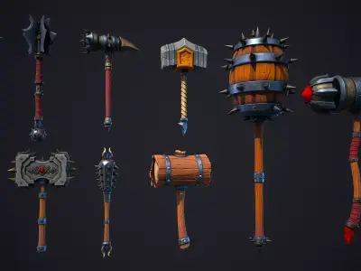 Stylized Fantasy Hammer Pack Low-poly 3D model