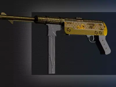 Gun Model with gold handle Low-poly 3D model