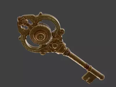 Stylized 3D Steampunk Clockwork Ring Key Low-poly 3D model