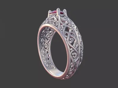 Geometric Filigree Silver Ring with Oval Faceted Gem 3D print model