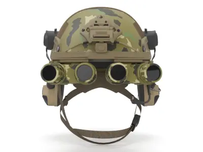 Tactical Ballistic Helmet Digital Woodland Camo with Fur 3D model