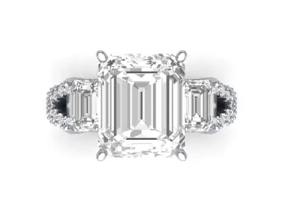 Emerald 3 Stone Art Deco Ring 3D print model 8