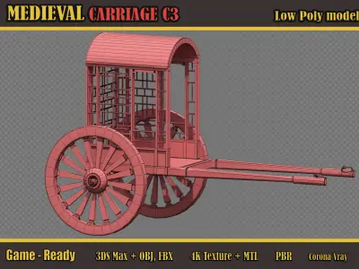 Medieval Carriage C3 Low-poly 3D model