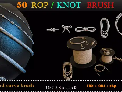 50 rope and knot brush Low-poly 3D model