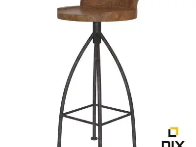 Rustic wood and Steel Bar Stool 3D model