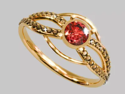 Luxury Intertwined Gold Ring  Jewelry Visualization 3D Model 3D model