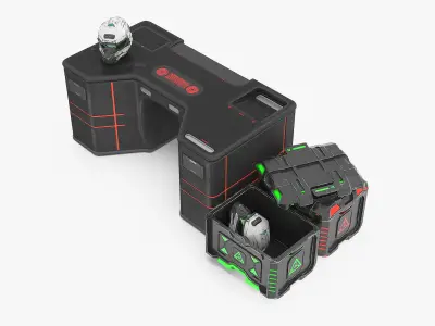Futuristic Control Console with Helmet and Storage Container 3D model