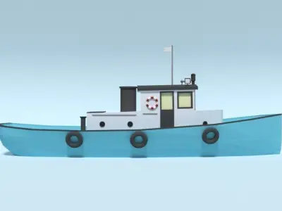 Low Poly Cartoon Fishing Boat Low-poly 3D model