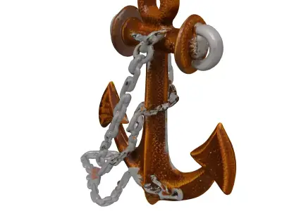Rusted Ship Anchor with Broken Chain 3D model