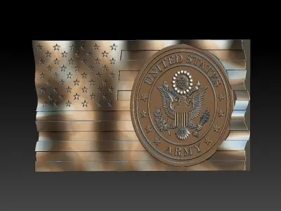 United States Flag and Army Eagle 3D STL Model 3D model