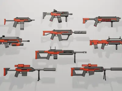 Game ready Guns asset pack  Low-poly 3D model