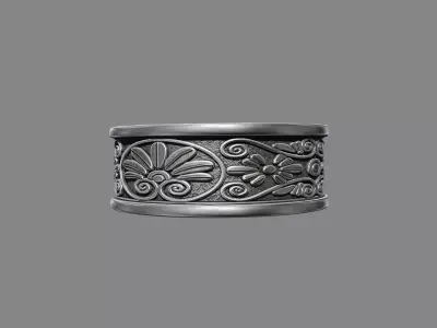 Ornate floral Damask patterned wedding ring 3D print model