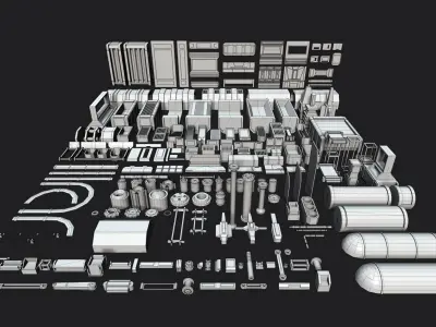 Kitbash Mechanical SciFi - 200 Element Low-poly 3D model