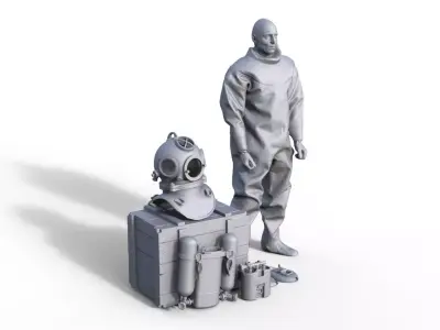 historical helmet diver Helmtaucher Taucher Schiffsmodell 3D print model