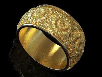 sunflower ring and cuff bracelet 3D print model