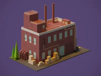 Industrial Building Low-poly 3D model get