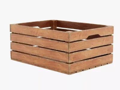 Wooden Box V1 - Open Slatted Storage Crate 3D model