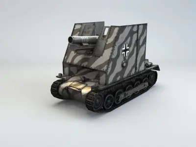 Low Poly 15 cm sIG 33 Sf on PzIB  Low-poly 3D model