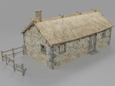 Medieval house Low-poly 3D model 6