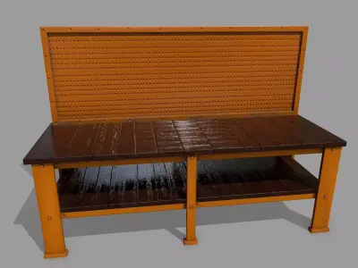 workbench orange bench Low-poly 3D model