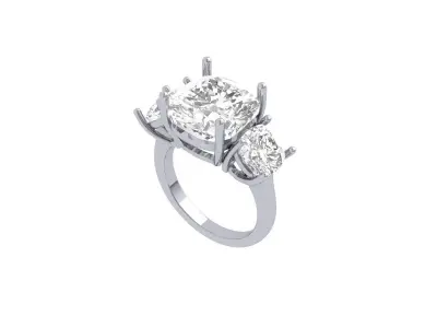 Cushion 3 Stone Bridal Ring 3D print model shop