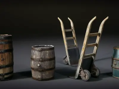 Vintage Barrels and Crates Pack Low-poly 3D model