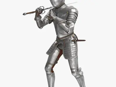 Medieval Knight Plate Armor with Zweihander Rigged for Cinema 4D 3D model