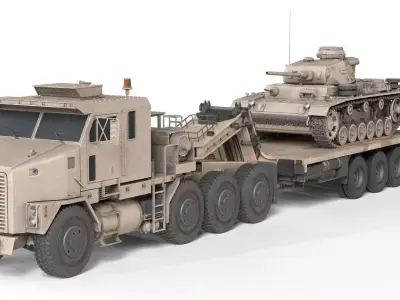 Oshkosh M1070 with Trailer Tank model Low-poly 3D model